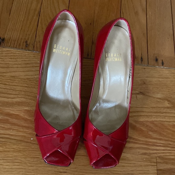 Stuart Weitzman “Quasar” Leather Open Toed Heels - Picture 5 of 15